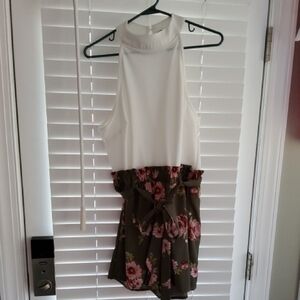 Floral Green and White Women's Romper